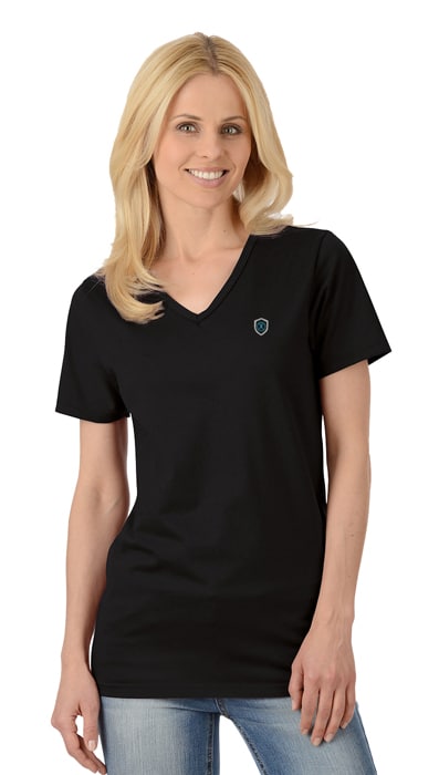 Sportshirt_V_Ausschnitt_Damen_schwarz Sportshirt en fil d'argent